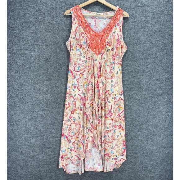 World Unity Dress Women L Large Beige Paisley Sheath Midi V-Neck Sleeveless - Picture 1 of 7